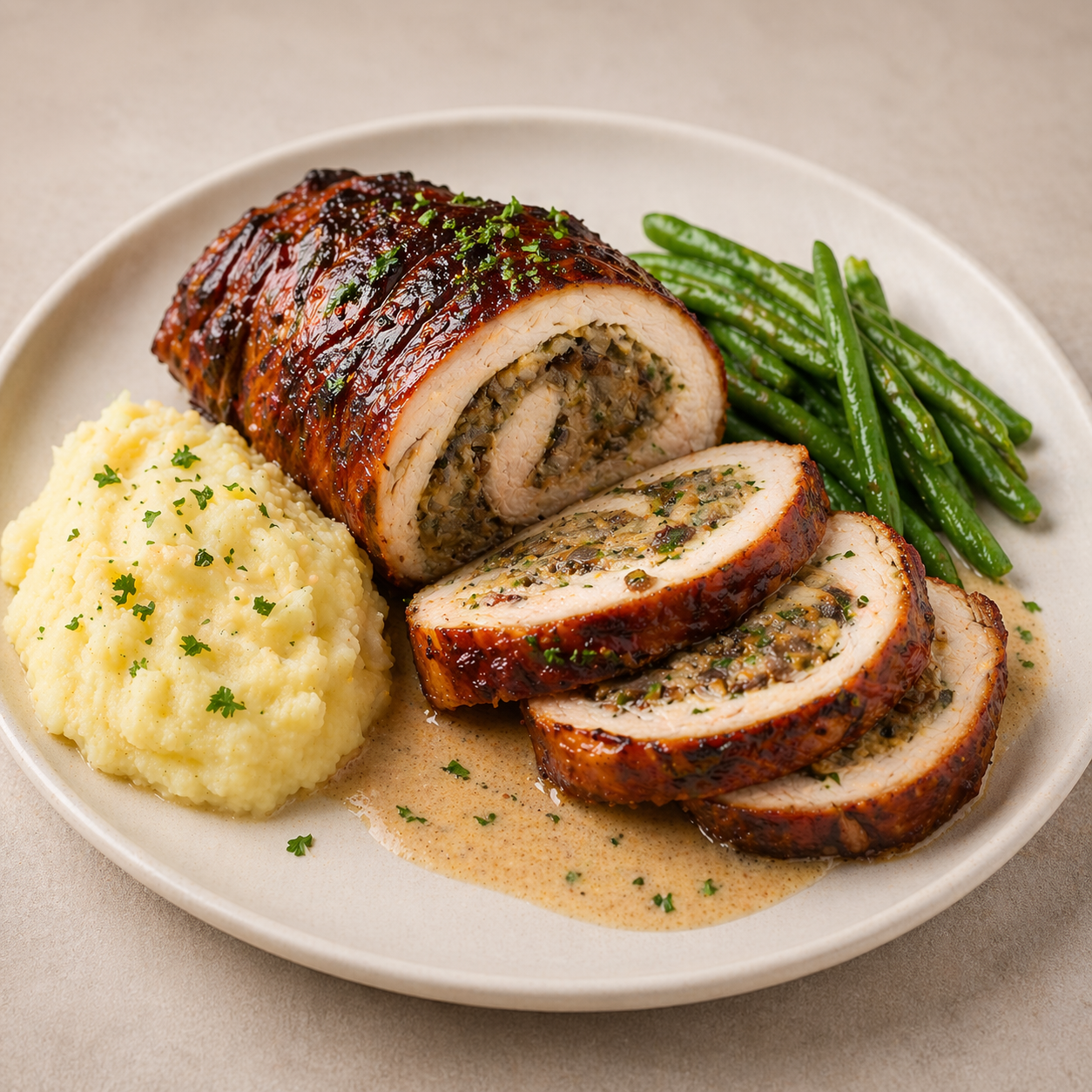 Morčacia roláda plnená šampiňónmi